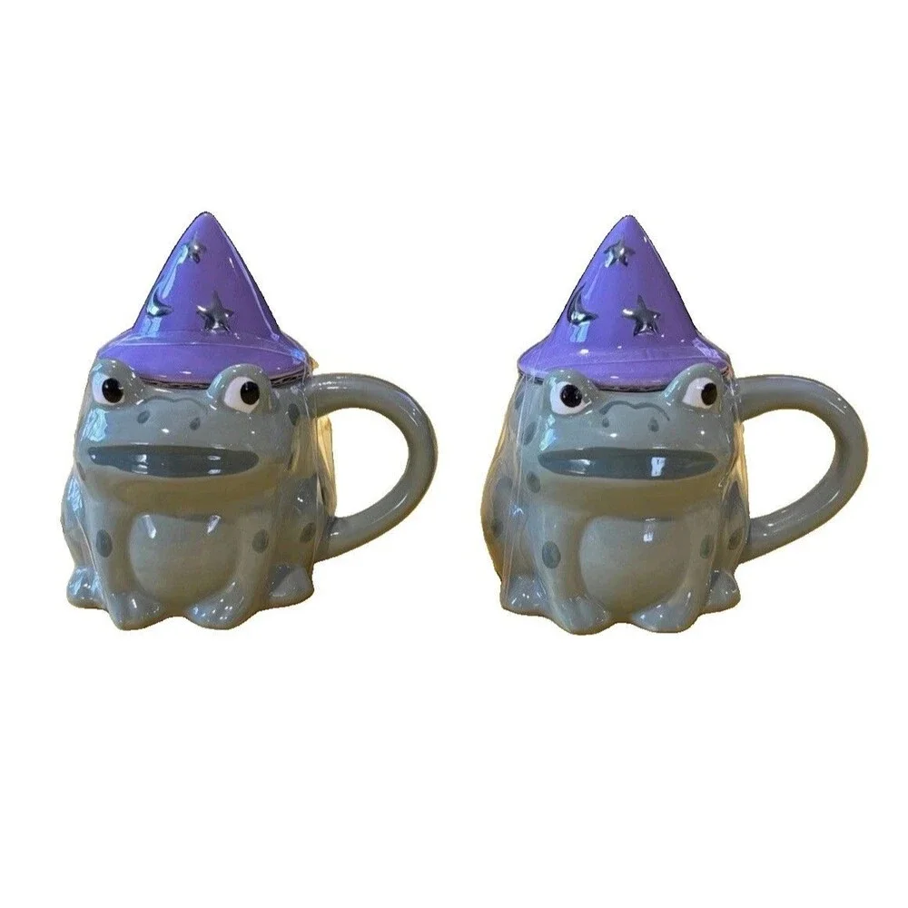Target Hyde & EEK! Frog Wizard Halloween Mug Set of 2 NIB Purple Hat Ceramic